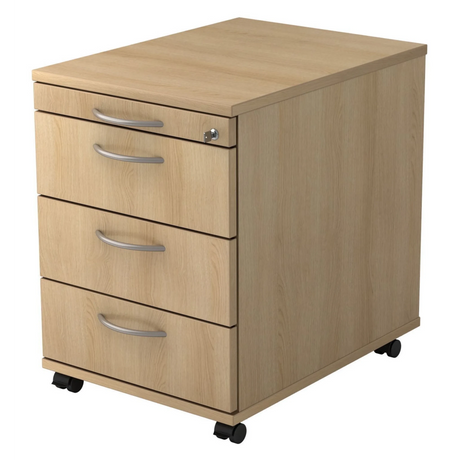 Caisson bureau sur roulettes SIGNA AC30 aspect chêne avec trois tiroirs et poignées incurvées de hjh OFFICE PRO