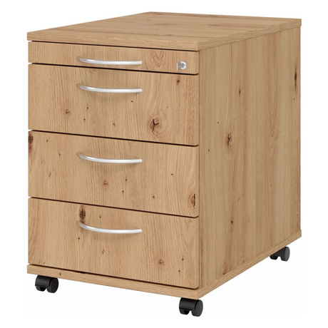 Caisson bureau sur roulettes SIGNA AC30 aspect chêne aster avec trois tiroirs et poignées incurvées de hjh OFFICE PRO
