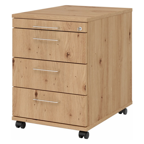 Caisson bureau sur roulettes SIGNA AC30 aspect frêne avec quatre tiroirs et poignées en métal de hjh OFFICE PRO