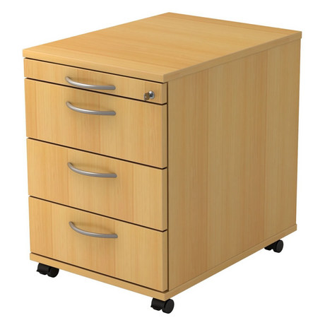 Caisson bureau sur roulettes SIGNA AC30 aspect hêtre avec quatre tiroirs, poignées incurvées et roulettes de hjh OFFICE PRO