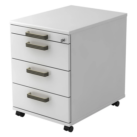 Caisson bureau sur roulettes SIGNA AC30 blanc avec poignées rainurées en plastique et quatre tiroirs de hjh OFFICE PRO