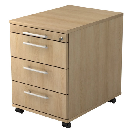 Caisson bureau sur roulettes SIGNA AC30 aspect chêne avec quatre tiroirs et poignées rails de hjh OFFICE PRO
