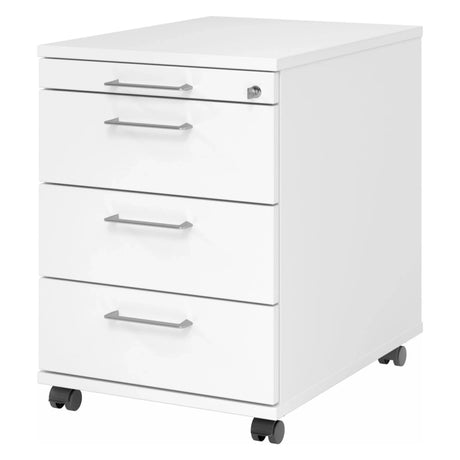 Caisson bureau sur roulettes SIGNA AC30 blanc en métal avec quatre tiroirs et poignées en arche de hjh OFFICE PRO
