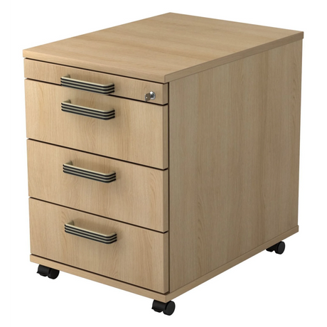 Caisson bureau sur roulettes SIGNA AC30 aspect chêne avec quatre tiroirs, poignées rainurées et roulettes de hjh OFFICE PRO