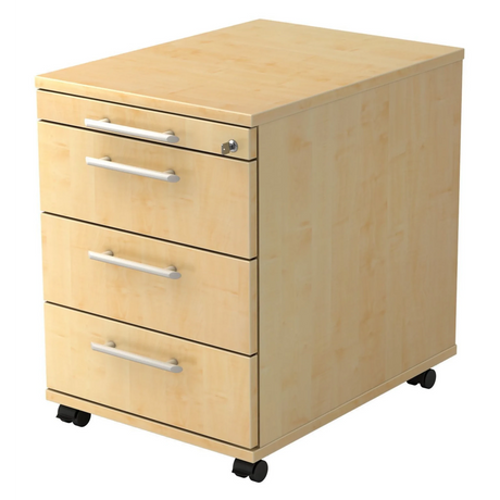 Caisson bureau sur roulettes SIGNA AC30 effet érable avec quatre tiroirs, poignées tubulaires et roulettes de hjh OFFICE PRO
