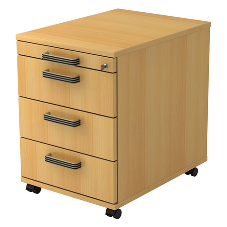 Caisson bureau sur roulettes SIGNA AC30 aspect hêtre avec quatre tiroirs et poignées rayées de hjh OFFICE PRO