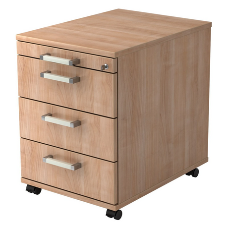 Caisson bureau sur roulettes SIGNA AC30 aspect noyer avec quatre tiroirs et poignées chromées de hjh OFFICE PRO