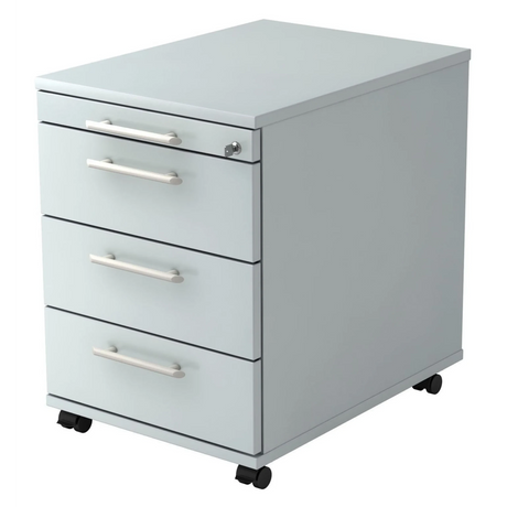 Caisson bureau sur roulettes SIGNA AC30 gris en plastique avec quatre tiroirs et poignées tubulaires de hjh OFFICE PRO