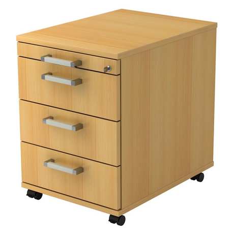 Caisson bureau sur roulettes SIGNA AC30 aspect hêtre avec quatre tiroirs et poignées chromées de hjh OFFICE PRO