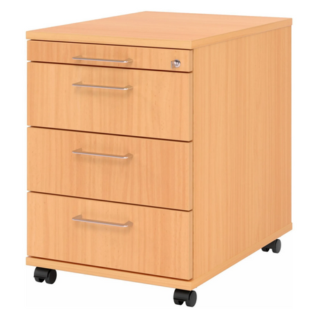 Caisson bureau sur roulettes SIGNA AC30 aspect hêtre avec quatre tiroirs et poignées en métal de hjh OFFICE PRO