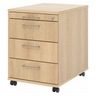 Caisson bureau sur roulettes SIGNA AC30 aspect chêne avec quatre tiroirs et poignées en métal argenté de hjh OFFICE PRO