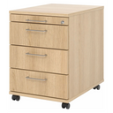 Caisson bureau sur roulettes SIGNA AC30 aspect chêne avec quatre tiroirs et poignées en métal argenté de hjh OFFICE PRO
