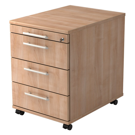 Caisson bureau sur roulettes SIGNA AC30 aspect noyer avec quatre tiroirs et poignées rails de hjh OFFICE PRO