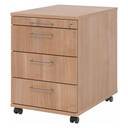 Caisson bureau sur roulettes SIGNA AC30 aspect noyer avec quatre tiroirs et poignées en arche de hjh OFFICE PRO