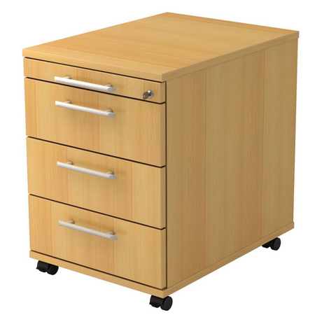 Caisson bureau sur roulettes SIGNA AC30 décor hêtre avec quatre tiroirs et poignées tubulaires de hjh OFFICE PRO