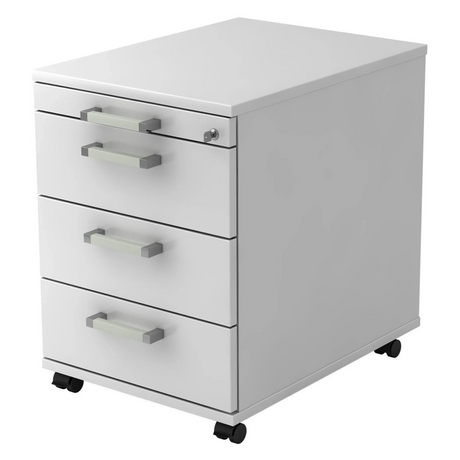 Caisson bureau sur roulettes SIGNA AC30 en métal blanc avec quatre tiroirs et poignées chromées de hjh OFFICE PRO