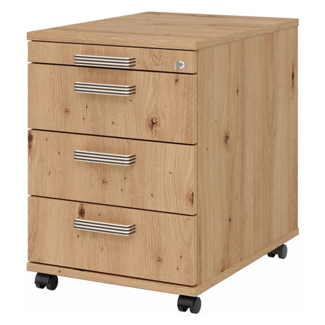 Caisson bureau sur roulettes SIGNA AC30 aspect chêne aster avec trois poignées rainurées de hjh OFFICE PRO