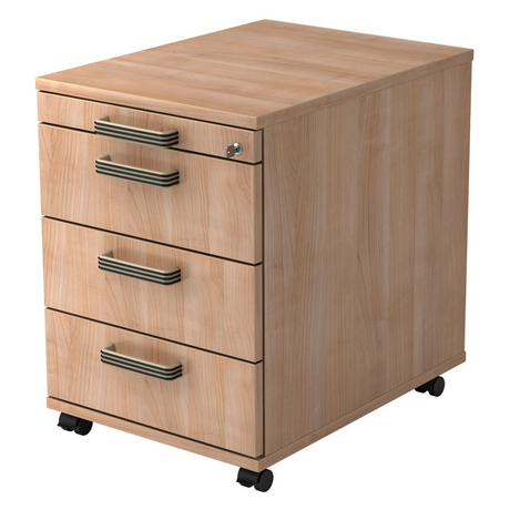 Caisson bureau sur roulettes SIGNA AC30 aspect noyer avec quatre tiroirs et poignées rainurées de hjh OFFICE PRO