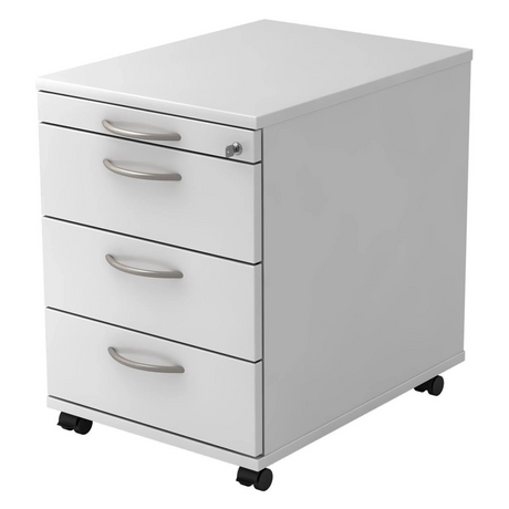 Caisson bureau sur roulettes SIGNA AC30 blanc en métal avec quatre tiroirs et poignées incurvées de hjh OFFICE PRO