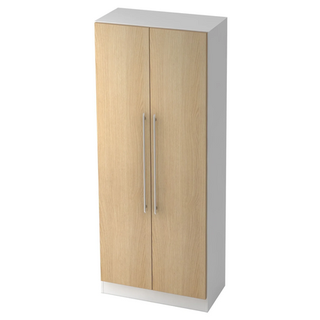 Armoire à deux portes SIGNA G 7100 en blanc et chêne avec deux poignées rails de hjh OFFICE PRO