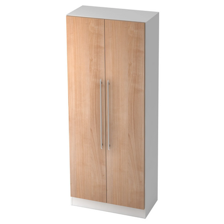 Armoire SIGNA G 7100 en blanc et aspect noyer avec deux portes et de longues poignées rails de hjh OFFICE PRO