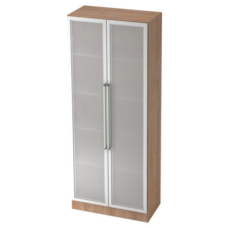 Armoire de bureau SIGNA G 7100G aspect noyer avec deux portes en verre dépoli et poignées chromées de hjh OFFICE PRO