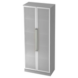 Armoire de bureau grise SIGNA G 7100G avec deux portes en verre dépoli et poignées chromées de hjh OFFICE PRO