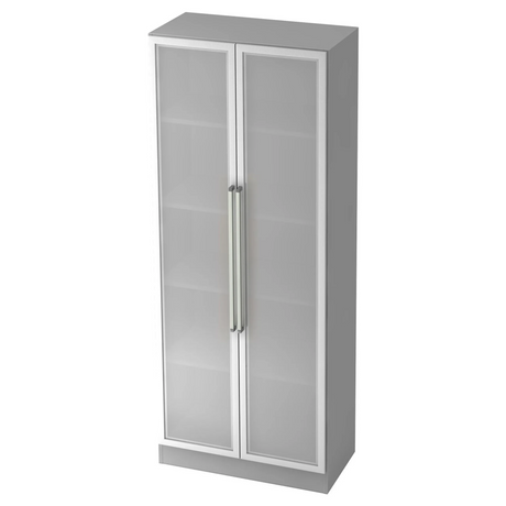 Armoire de bureau grise SIGNA G 7100G avec deux portes en verre dépoli et poignées chromées de hjh OFFICE PRO
