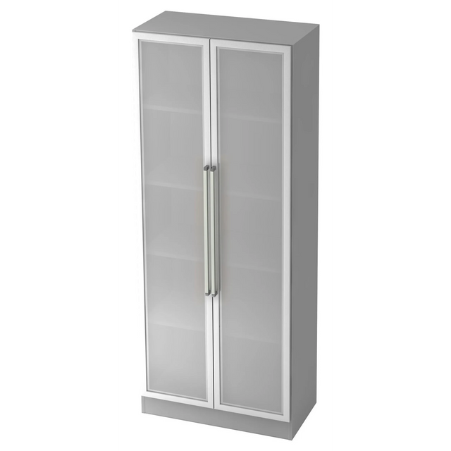 Armoire de bureau grise SIGNA G 7100G avec deux portes en verre dépoli et poignées chromées de hjh OFFICE PRO