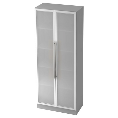 Armoire de bureau grise SIGNA G 7100G avec deux portes en verre dépoli et poignées tubulaires argentées de hjh OFFICE PRO