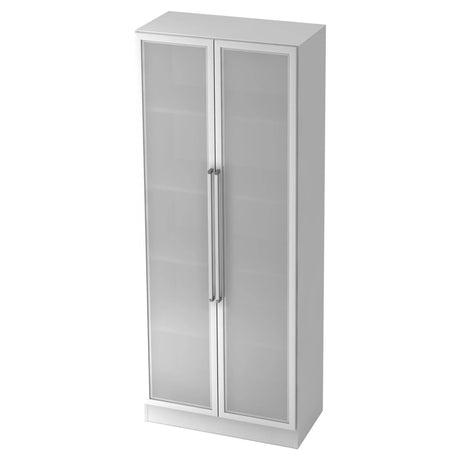 Armoire métallique SIGNA G 7100G en blanc-argent avec deux portes en verre dépoli et poignées chromées de hjh OFFICE PRO