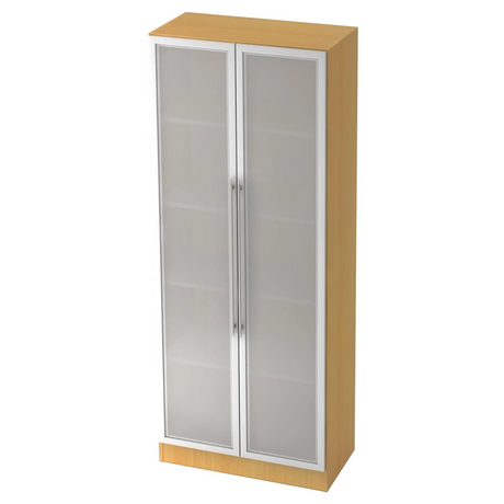 Armoire à dossiers SIGNA G 7100G effet hêtre avec portes en verre mat et poignées argentées de hjh OFFICE PRO