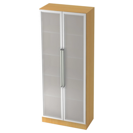 Armoire de bureau SIGNA G 7100G effet hêtre avec portes en verre argenté et poignées chromées de hjh OFFICE PRO