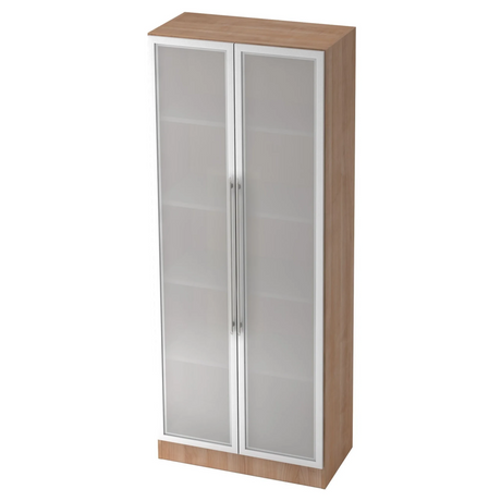 Armoire à dossiers SIGNA G 7100G aspect noyer avec deux portes en verre mat et poignées rails argentées de hjh OFFICE PRO