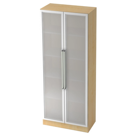 Armoire de bureau SIGNA G 7100G effet érable avec portes en verre dépoli et poignées en chrome argenté de hjh OFFICE PRO