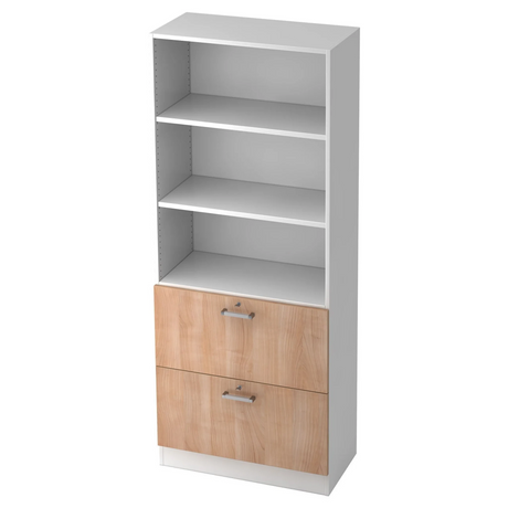 Étagère SIGNA G 7300 en blanc et noyer avec deux tiroirs et poignées chromées de hjh OFFICE PRO