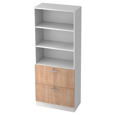 Étagère SIGNA G 7300 en blanc et noyer avec trois niches ouvertes et deux portes avec poignées rails de hjh OFFICE PRO