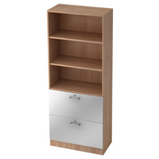 Étagère SIGNA G 7300 aspect noyer avec trois niches ouvertes et deux tiroirs argentés de hjh OFFICE PRO