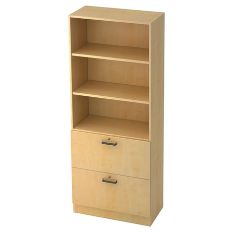 Étagère SIGNA G 7300 aspect érable avec trois niches ouvertes et deux tiroirs de hjh OFFICE PRO
