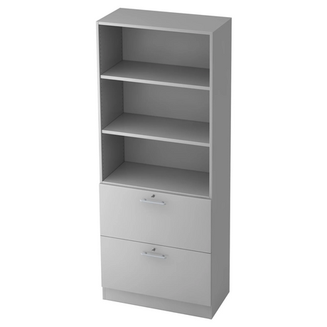 Étagère grise SIGNA G 7300 avec trois niches ouvertes et deux tiroirs avec poignées tubulaires de hjh OFFICE PRO