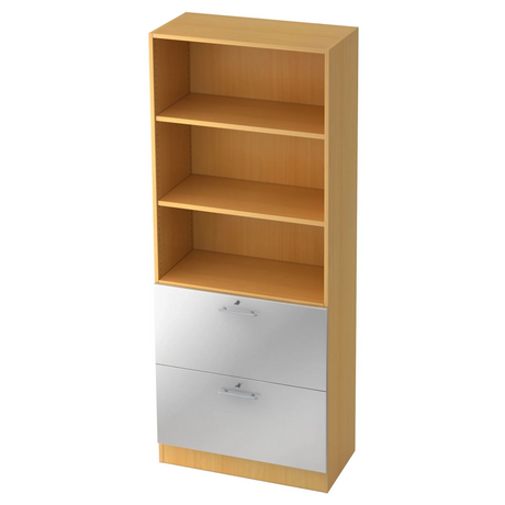 Étagère SIGNA G 7300 aspect hêtre avec trois niches ouvertes et deux tiroirs argentés de hjh OFFICE PRO