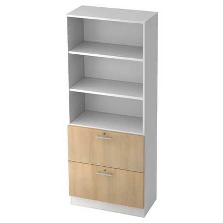 Étagère SIGNA G 7300 en blanc et chêne avec trois niches ouvertes et deux tiroirs de hjh OFFICE PRO