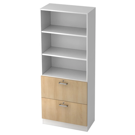 Étagère SIGNA G 7300 en blanc et chêne avec trois étagères ouvertes et deux tiroirs de hjh OFFICE PRO