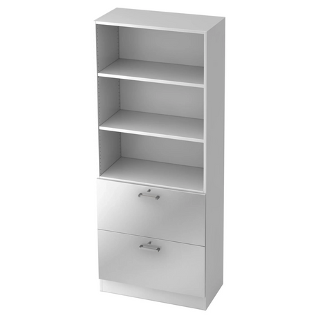 Étagère blanche SIGNA G 7300 avec trois niches ouvertes et deux tiroirs avec poignées chromées de hjh OFFICE PRO