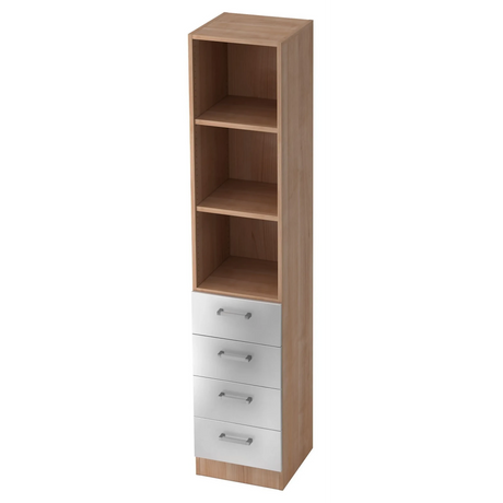 Étagère SIGNA G 7600 aspect noyer avec trois niches ouvertes et quatre tiroirs argentés de hjh OFFICE PRO