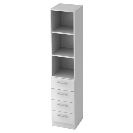 Étagère blanche SIGNA G 7600 avec trois niches ouvertes et quatre tiroirs avec poignées rails de hjh OFFICE PRO