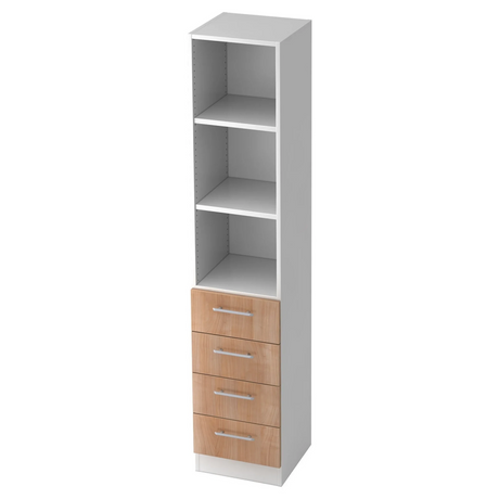 Étagère SIGNA G 7600 en blanc et noyer avec trois niches ouvertes et quatre tiroirs de hjh OFFICE PRO
