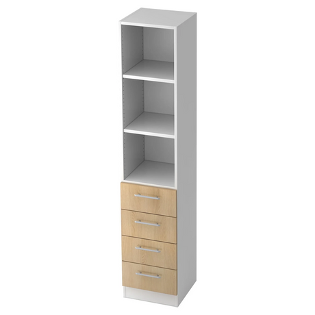Étagère SIGNA G 7600 en blanc et chêne avec trois niches ouvertes et quatre tiroirs de hjh OFFICE PRO