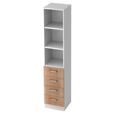 Étagère SIGNA G 7600 en blanc et noyer avec trois compartiments ouverts et quatre tiroirs de hjh OFFICE PRO