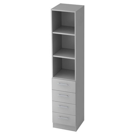 Étagère grise SIGNA G 7600 avec trois niches ouvertes et quatre tiroirs avec poignées tubes de hjh OFFICE PRO